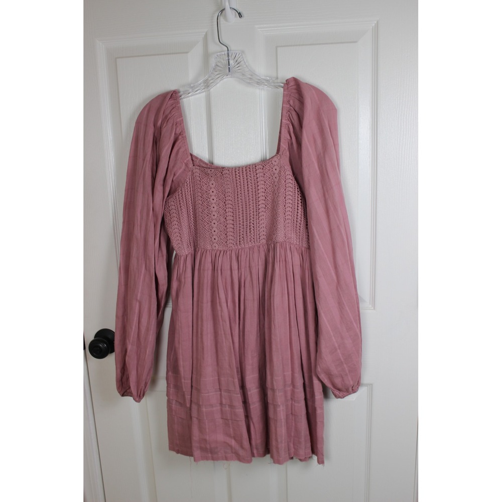 Pink Lily Square Neck Smocked Bodice Long Sleeve Mini Dress Mauve